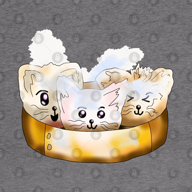 Cute kitty dumplings in a steamer basket by cuisinecat